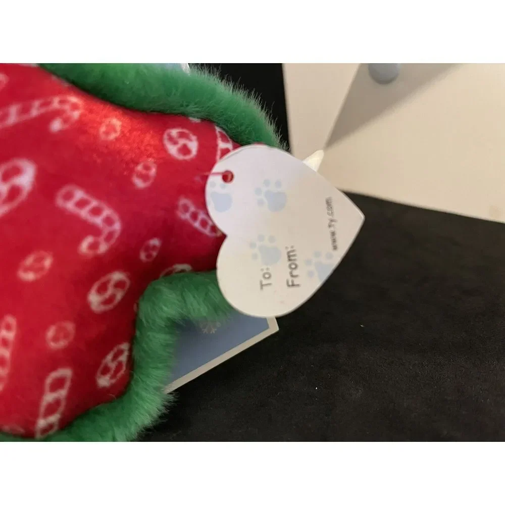 TY Bow Wow Beanies - CANDY CANE Bone (Red w/ Candy Print‎ & Green Trim) Dog Toy